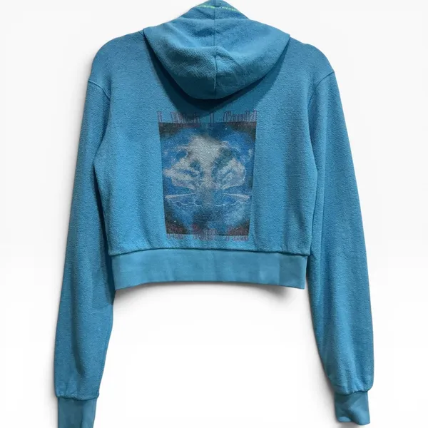 Boys Lie I Wish I Could Heal Your Pain Blue Waffle Knit Cropped Zip Hoodie XS/S - Image 2