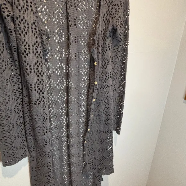 Free People Beach Gray Love Song Open Knit Long Length Cardigan - size Small - Image 5