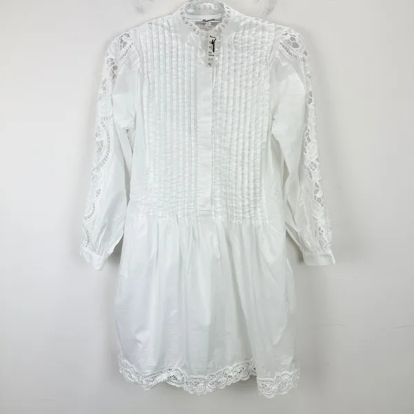 Madewell Pintucked Eyelet Mini Dress Boho Cotton Cottagecore White XXS NWT - Image 7