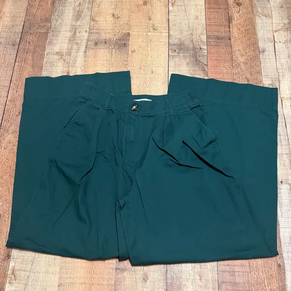 Loft Womens Emerald Green Wide Leg High Waisted Pleated Poplin Pants Sz 2 Preppy - Image 3