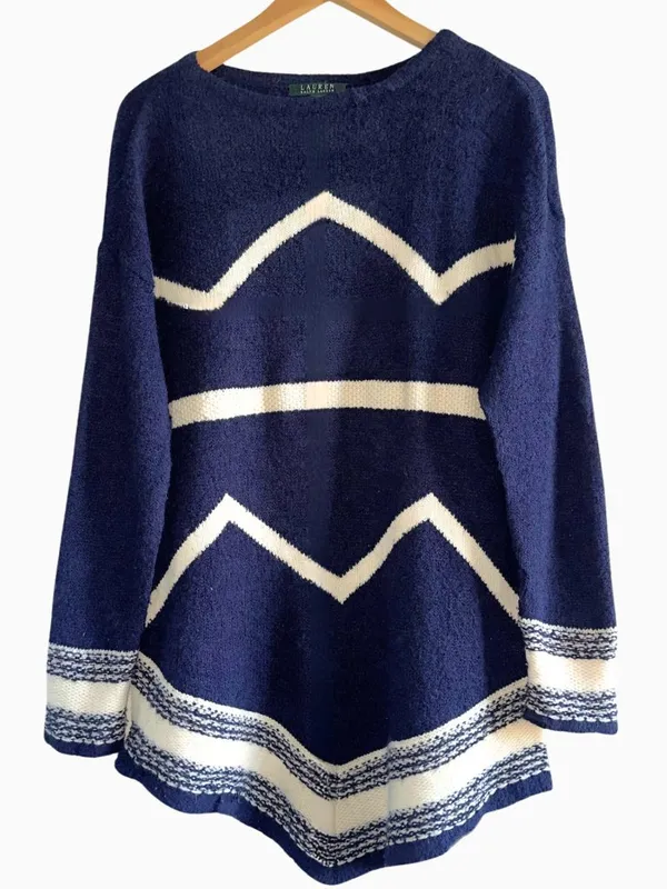 Lauren Ralph Lauren Wool Chevron Knit Tunic Sweater M - Image 2