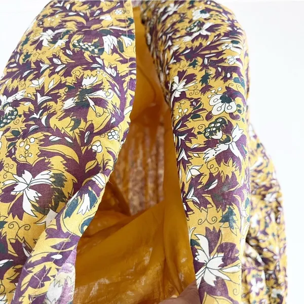 Anthropologie Othilia Aleksia Floral Boho Mustard Purple Ruffle Cottagecore Maxi Dress - Image 7