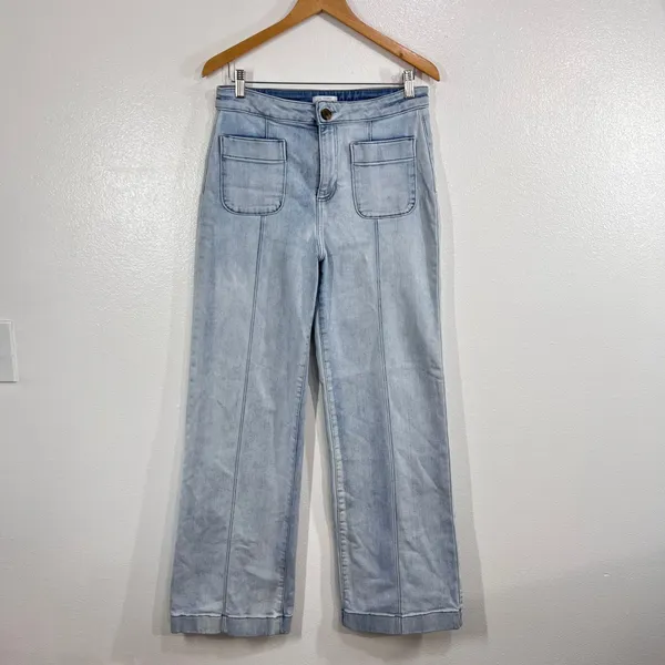 LC Lauren Conrad Super High Rise Wide Leg Jeans Women's 12 Light Wash Front Seam - Image 3