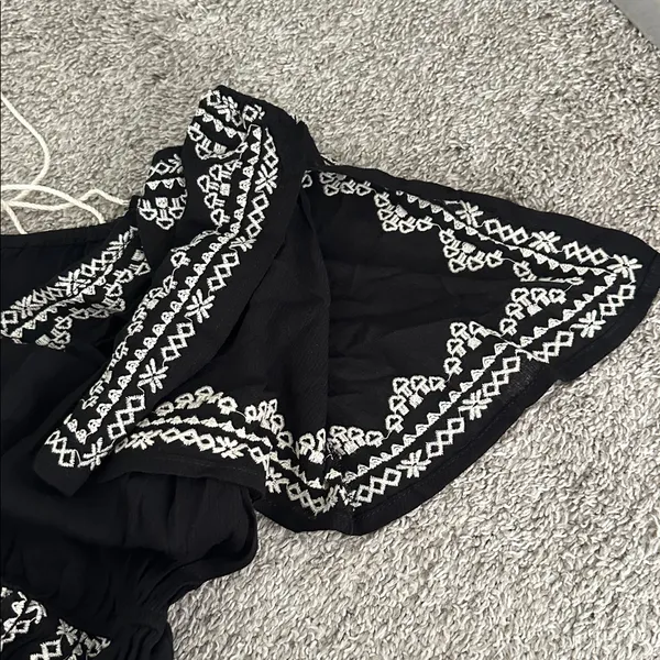 Lulus Black Jumpsuit with Off White Embroidery and Tassel - Image 9