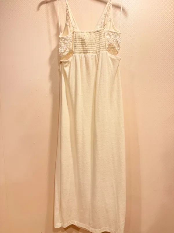 Anthropologie Daily Practice Cream Terry Lace Panel Midi Dress Side Slit Size M - Image 9