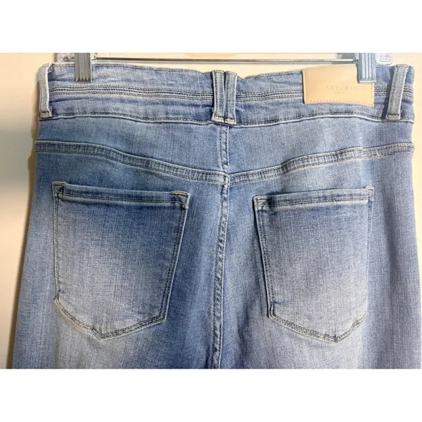 Artemis Vintage Flare Jeans 15/31 Light Wash Double Button High Rise Stretch‎ - Image 13