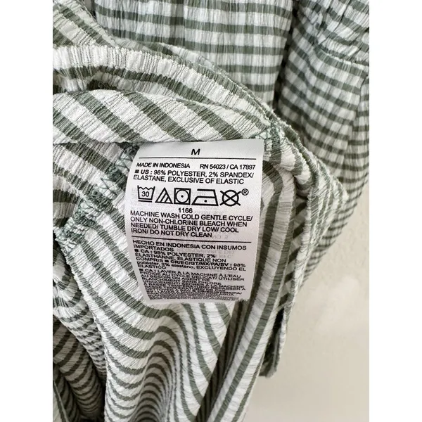 Old Navy Green White Gingham Smocked Midi Dress Ruffle Straps Size Medium - Image 5