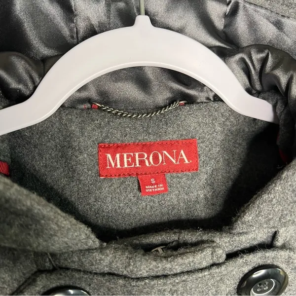 Merona Gray‎ Wool Blend Button & Zip Front Hooded Pea Coat - Image 3