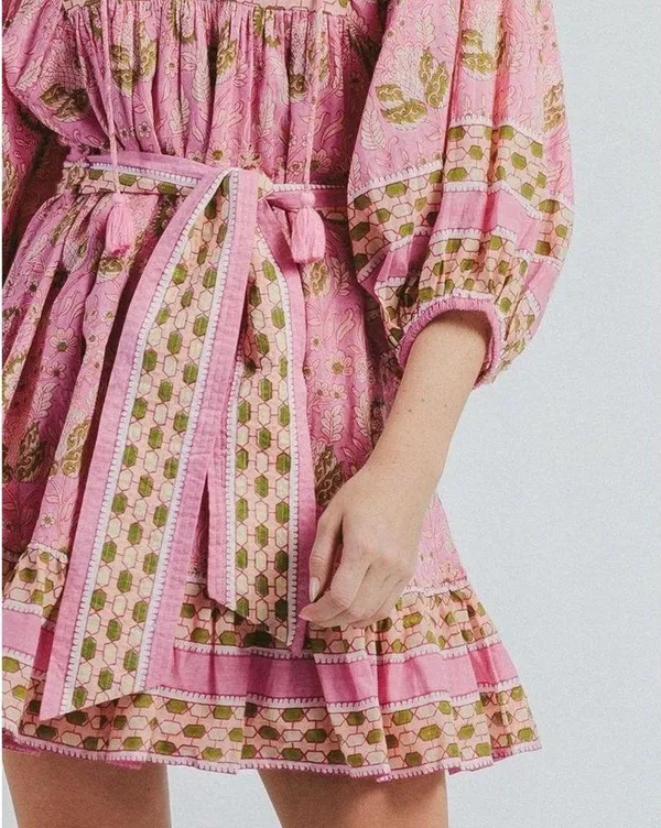💕CLEOBELLA💕 Magdalena Mini Dress ~ Pink Wildflower Block Print Medium M NWT - Image 9