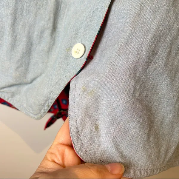 Vintage 90’s Reversible Red Floral / Chambray Patterned Vest - Image 6