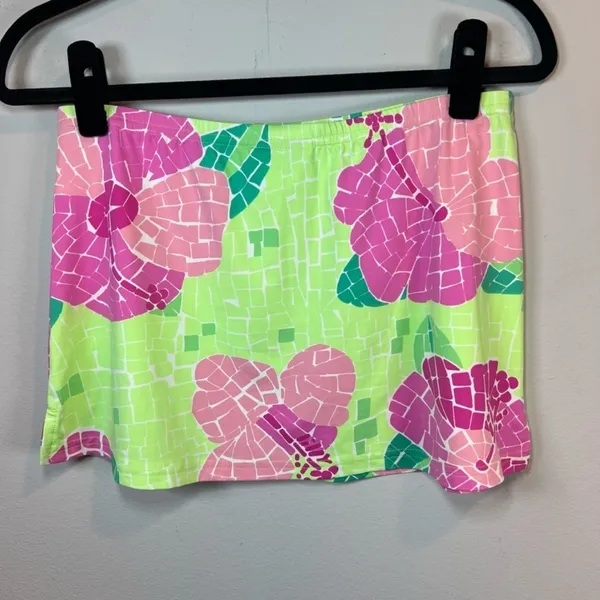 Lilly Pulitzer Swim Skirt Vintage Flower Mosaic Green Pink Vacation Beach Small - Image 5