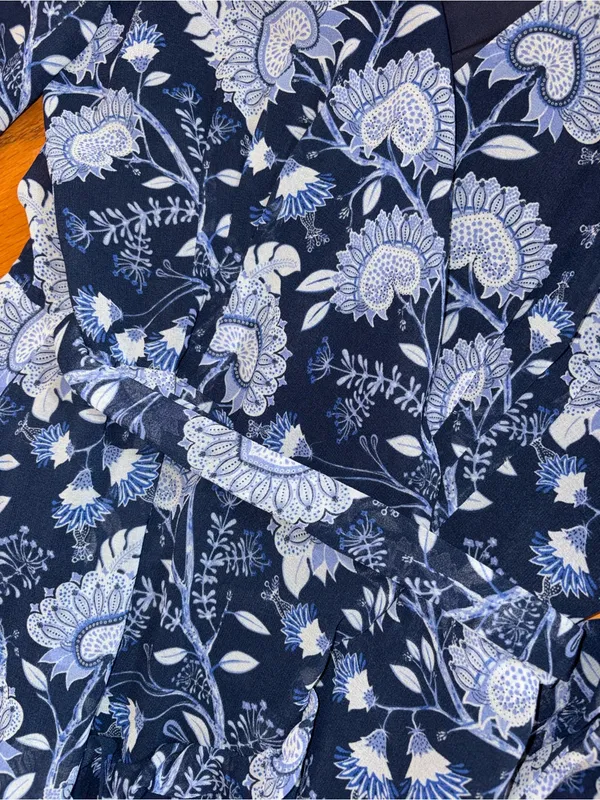 Anthropologie Hutch Navy Floral Wrap Midi Dress Small Cottagecore Boho Romantic - Image 5