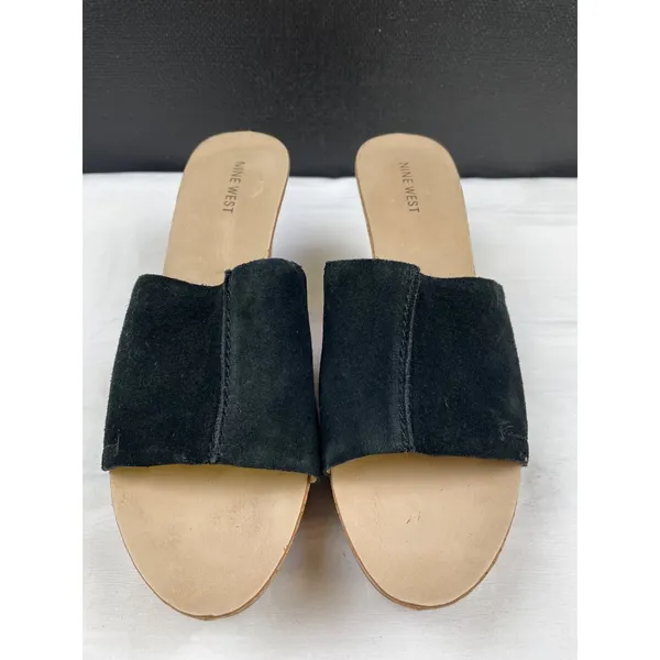 Nine West Women's Black Suede Shoes/Wedge Sandals Heel 4" Size 10 SKU 3742 - Image 2