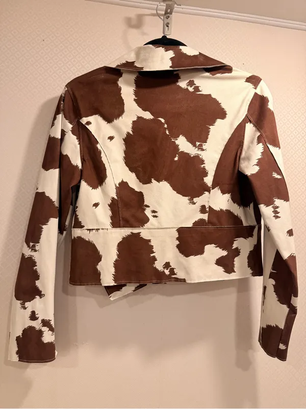 Hutch Brown & White Cow Print Vegan Suede Leather Moto Jacket Size XS - Image 8