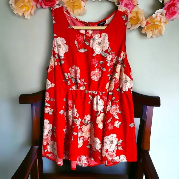 Torrid Womens Tank Top Sz 1 1X‎ 14 16 Floral Red Babydoll Challis Flower Print - Image 4
