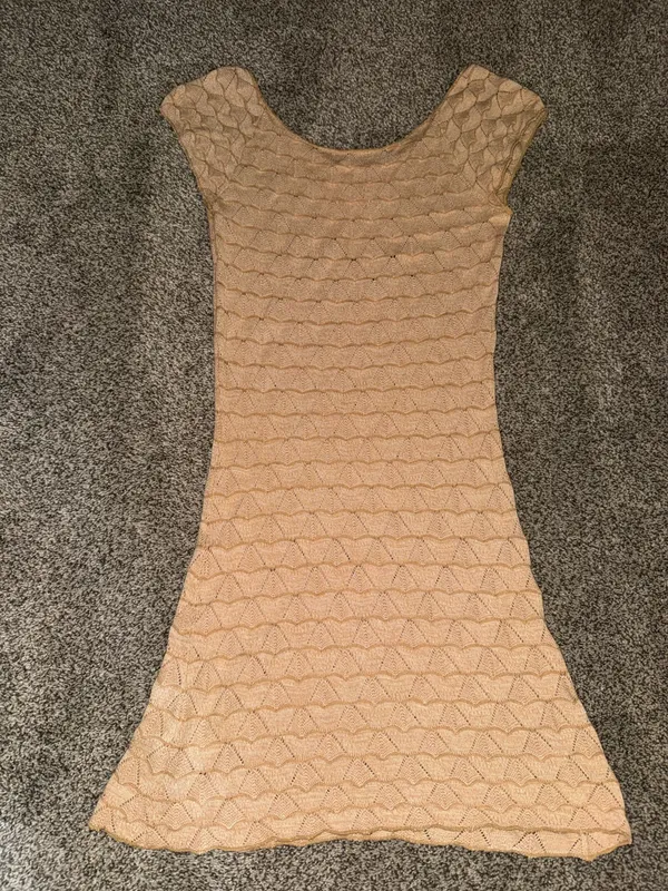 Free People Tan Crochet Knit Mini Dress - Image 2