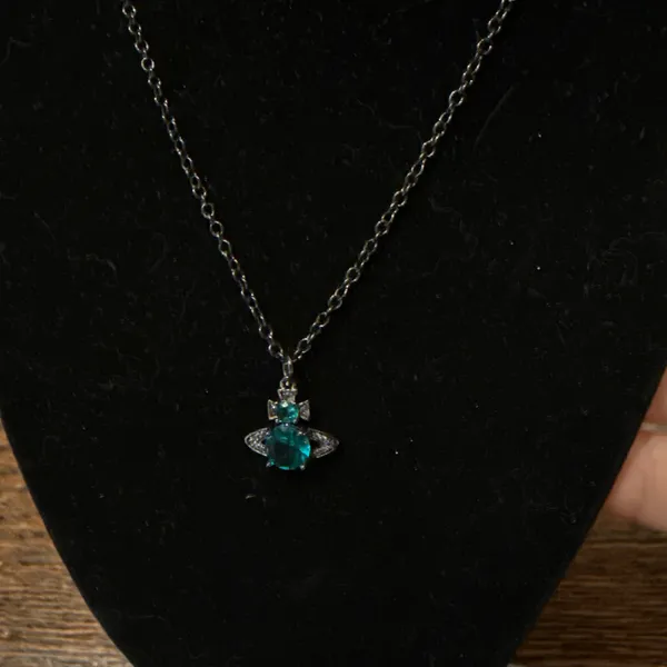 Turquoise Blue Pendant Gunmetal Chain Necklace - Image 3