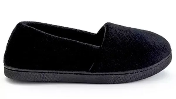 Isotoner Indoor/Outdoor Black Microterry Satin Trimmed Slippers Size 6.5-7 - Image 2