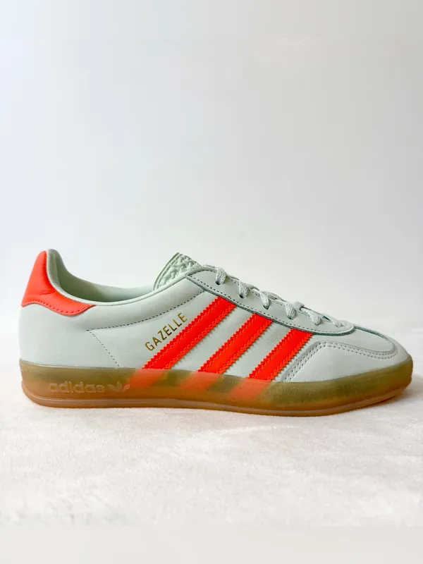 NWT Adidas Gazelle Indoor Linen Green Solar Orange Size 7 - Image 2