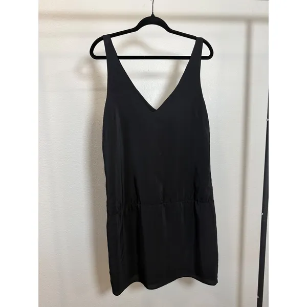 Amanda Uprichard Black 100% Silk V-Neck Dropped Waist Mini Dress‎ Medium - Image 3