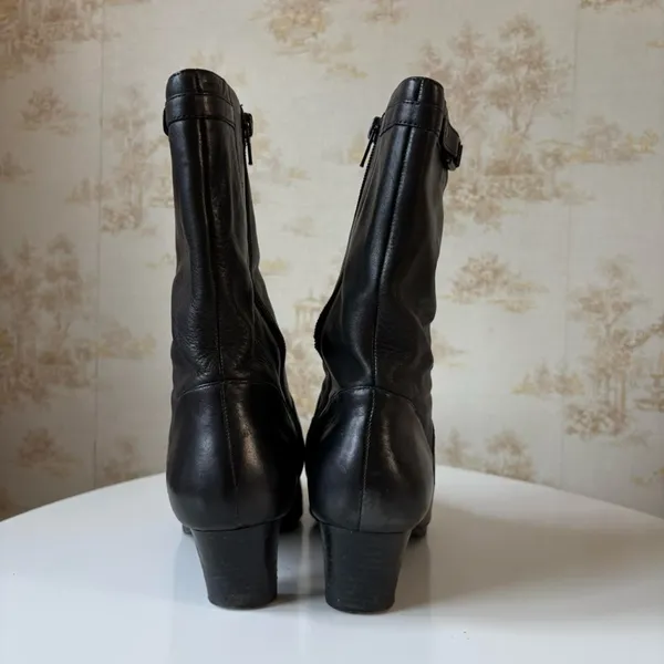 Vintage 90s y2k black leather square toe block heel zip buckle whimsigoth boots - Image 3