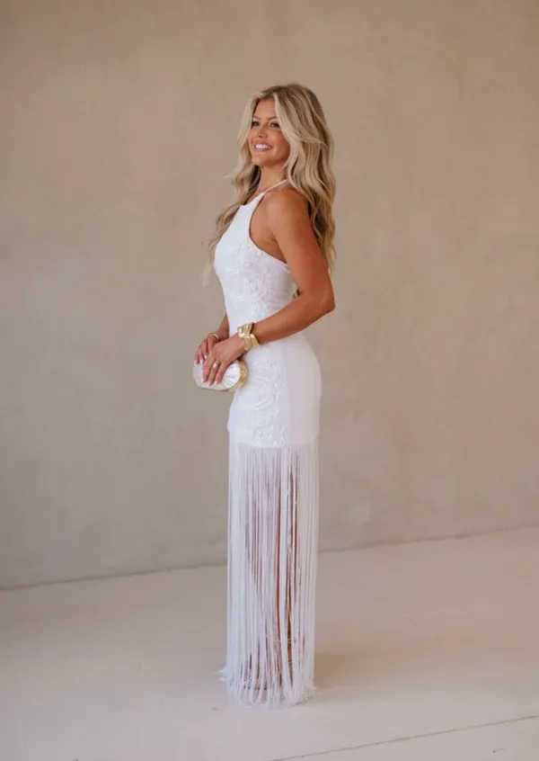 Bridal White Dress mini dress with fringe - Image 3