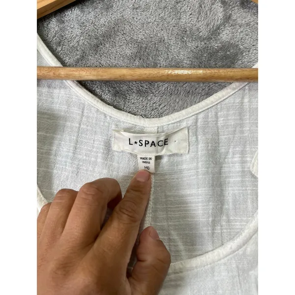 L*Space White Overalls Relaxed Coastal Grandmother Beachy Minimalist Jumpsuit MD - Image 4
