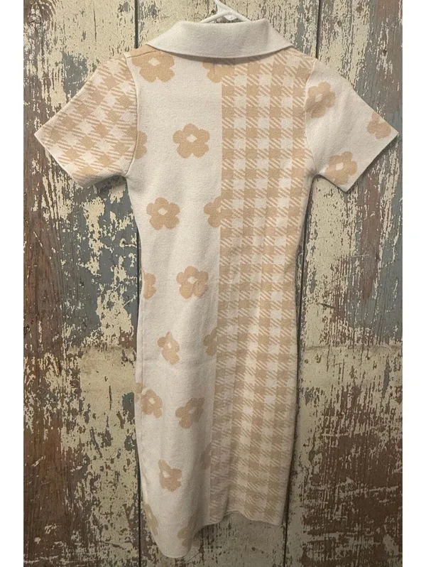 Princess Polly Lainey Floral White Beige knit dress size XS/S - Image 4