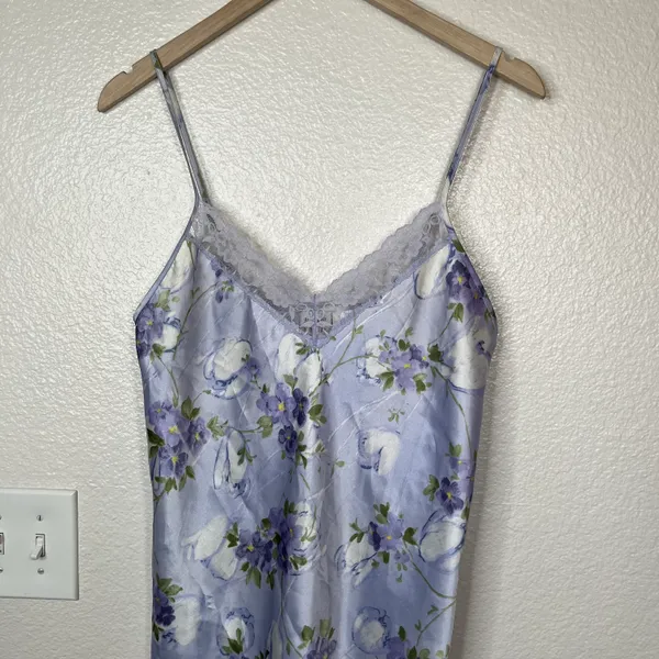 Gilligan & OMalley Floral Satin Slip Nightgown Dress Lace Trim Small - Image 2
