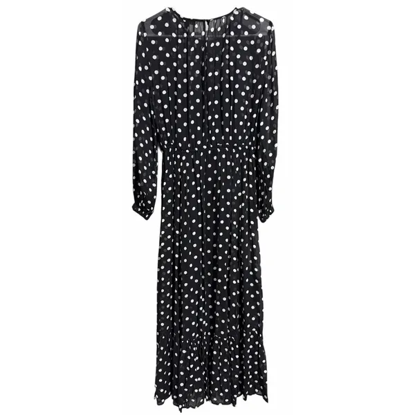 J. Crew Long-Sleeve Chiffon‎ Midi Dress Black Polka Dot Women's Size Small - Image 2