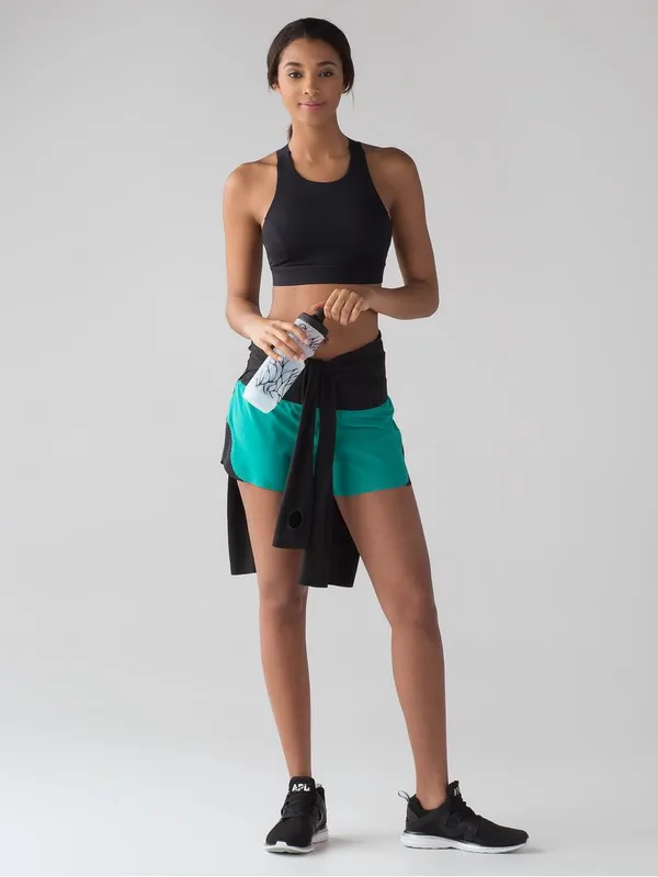 Lululemon Smooth Stride Shorts 4 Viridian Green Black Running Brief Lined Zip - Image 3