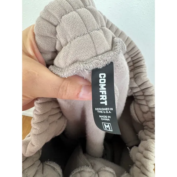 Comfrt Taupe Fleece Jogger Sweatpants Elastic Waist High Rise Medium - Image 4