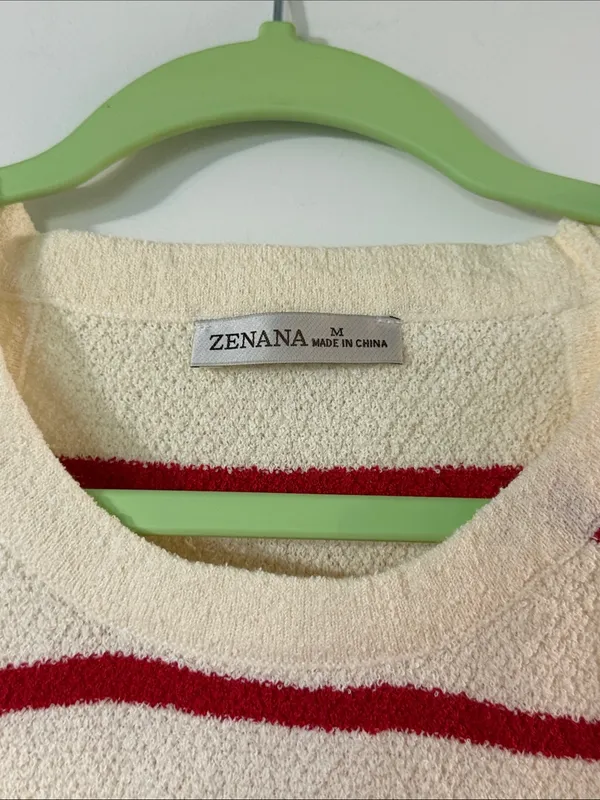 NWOT Zenana Outfitters Cream Sweater Tank with Red Stripes - Image 2