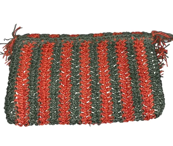 Universal Threads Crochet Fringe Clutch Boho Woven Foldover Bag Red Green‎ - Image 2