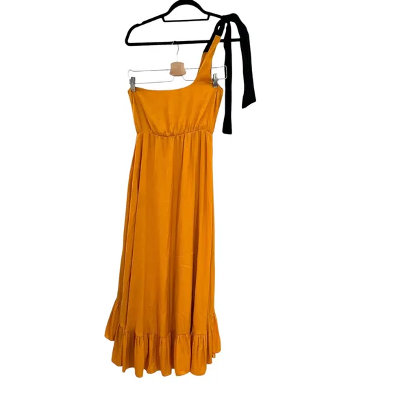 Maje Rasti One-Shoulder Dress Long High-Lo Satin Yellow Size 1 US‎ Small - Image 8