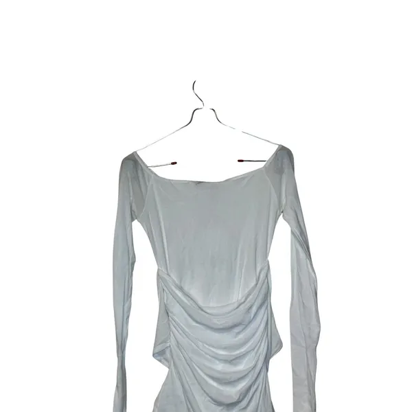 Zara Women‎ Top Semi Sheer Layered Boatneck Long Sleeve White Cotton Small NWT - Image 8