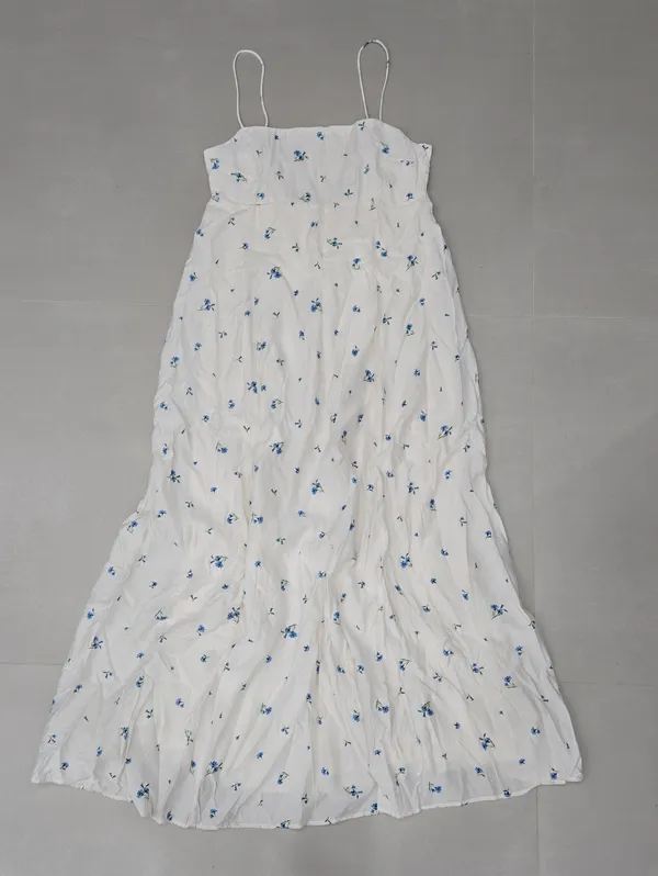 H&M White Maxi Dress with Blue Floral Sprigs Size S/ 38 - Image 3