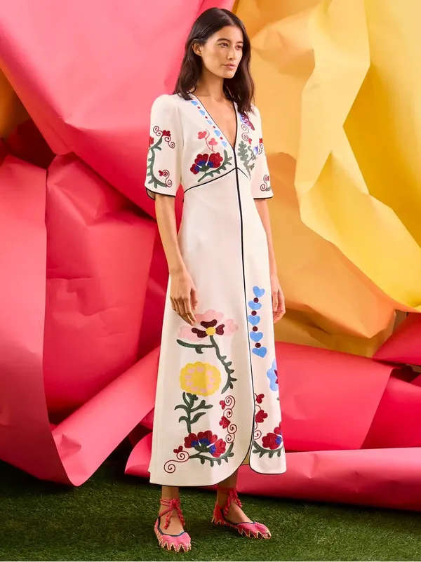 NWT Hunter Bell Margaritte Stitchtopia Embroidered Maxi Dress Size 6 - Image 3
