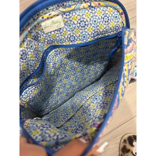 Vera Bradley Quilted Cotton Tote Bag Blue Purple Paisley Zip Shoulder Bag - Image 3