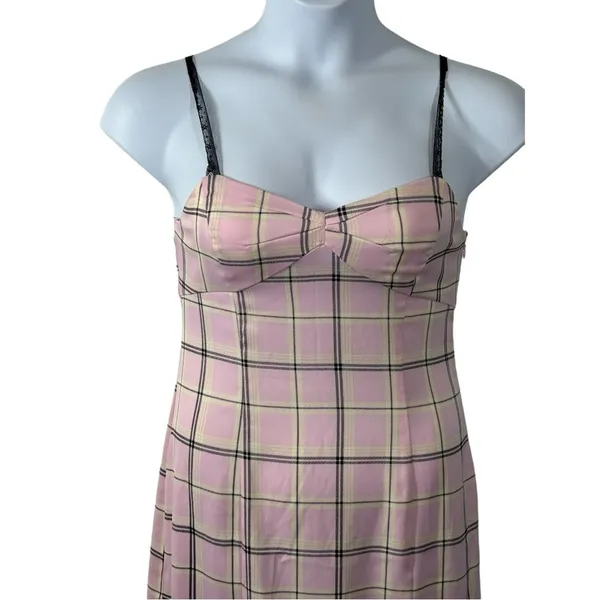 Urban Outfitters Cher Maxi Slip Dress M • Pink Plaid • Lace Straps • Y2K Grunge - Image 8