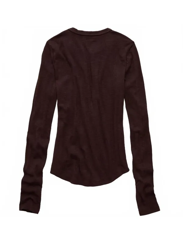 AE Long Sleeve Henley T-Shirt American Eagle NWT Brown Medium - Image 3