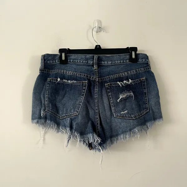 Free People We the Free Loving Good Vibrations Distressed Mini Denim Jean Short - Image 2