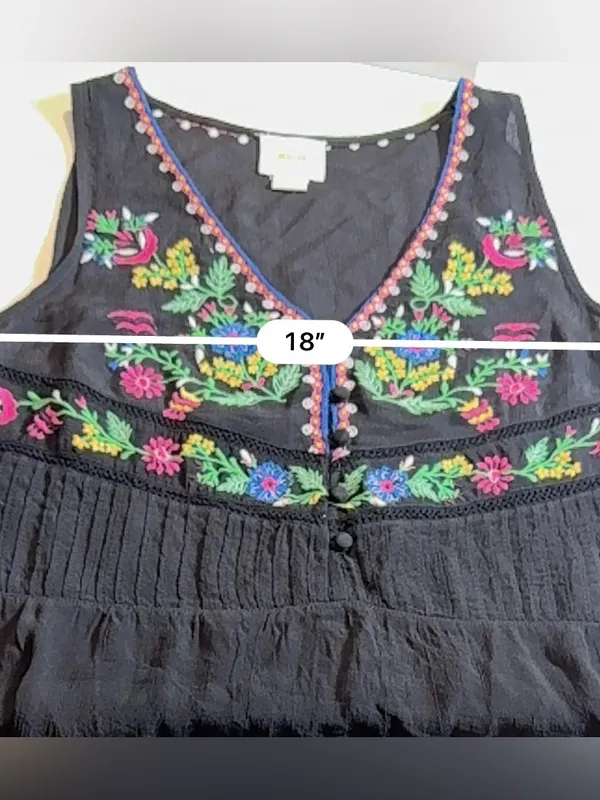 Anthropologie Maeve Carlotta Embroidered Sleeveless Blouse Black‎ Floral Size S - Image 6