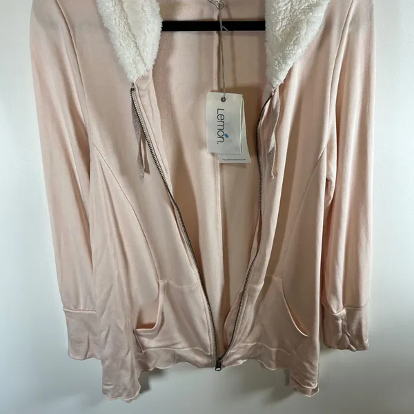 Lemon Vanilla Cream Sherpa Lined Zip Up Hoodie Jacket NWT‎ LL-0012 Pink Large - Image 6