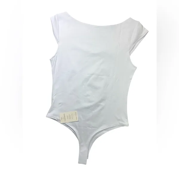 Pinkstyle Clothing Co Women’s L White Cap Sleeve Scoop Neck Smooth Bodysuit - Image 2