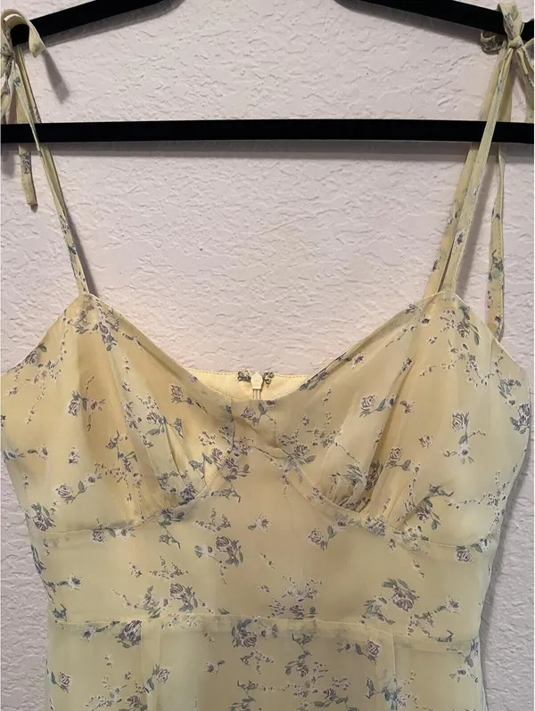 Princess Polly‎ Yellow Floral Spaghetti Strap Mini Dress Size 6 - Image 8