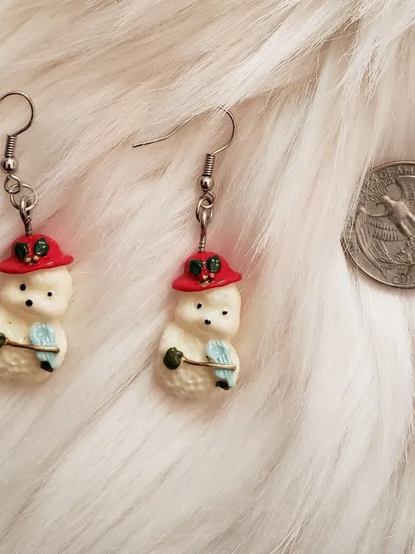 Vintage Christmas snow men earrings Red - Image 3
