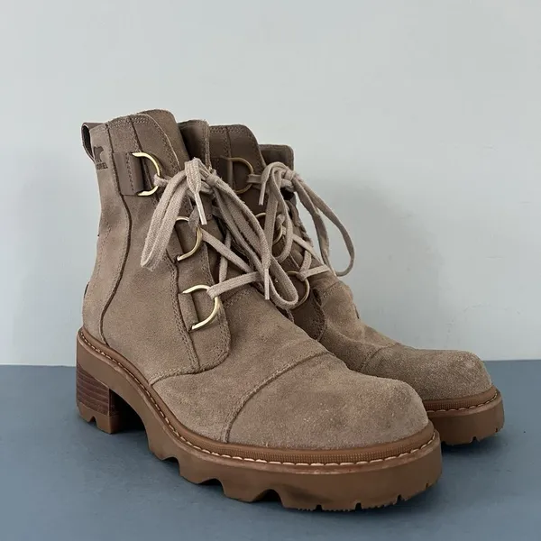 Sorel Joan Now Omega‎ Taupe Suede Waterproof Lace Up Winter Boots - Image 2