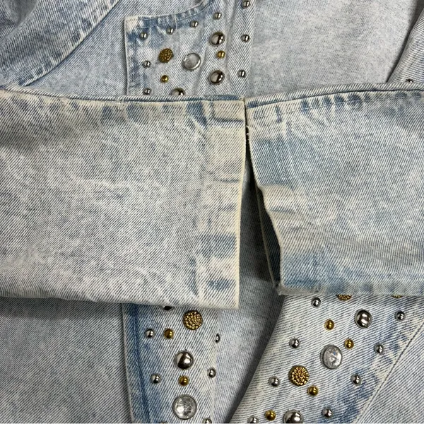 80's Vintage M BLUE Jean Jacket acid washed out studded - Image 14