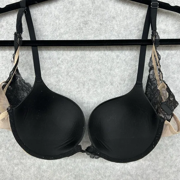 Victorias Secret Bra 36C Padded Demi Underwire Black/Nude Lace Glamour Sexy - Image 6